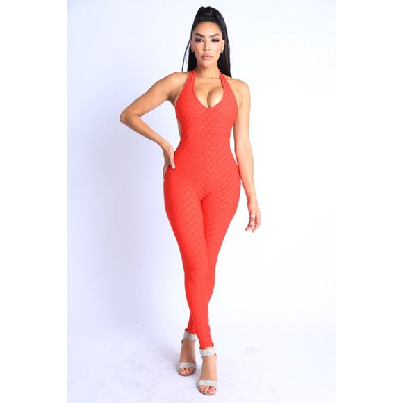 Women's Sexy Cute Halter Neck Casual Sleeveless One Piece Solid Skinny Jumpsuit - Picture 12 of 12